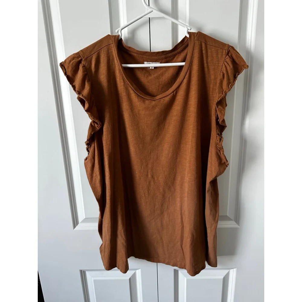 Maurices Brown Ruffle Short Sleeve Tee Plus Size 3X - Picture 1 of 5